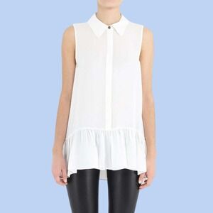 Peplum Ruffle Diane von Furstenberg Sleeveless Luxury Designer Silk Blouse L